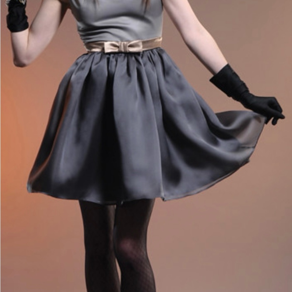 NY Designer Gray Silk Mini Dress - Picture 2 of 11